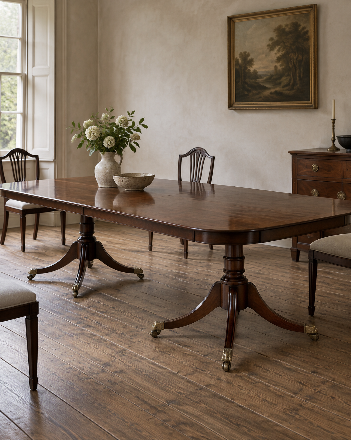 Regency mahogany dining table set in soft daylight