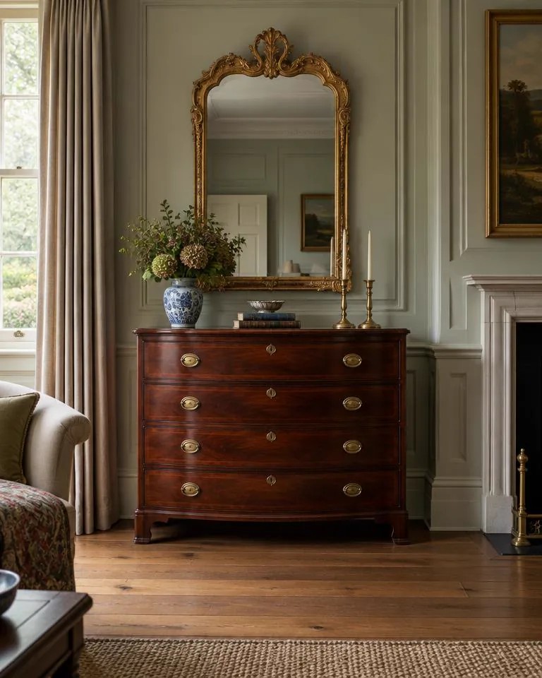 Georgian mahogany chest of drawers with a gilt mirror above