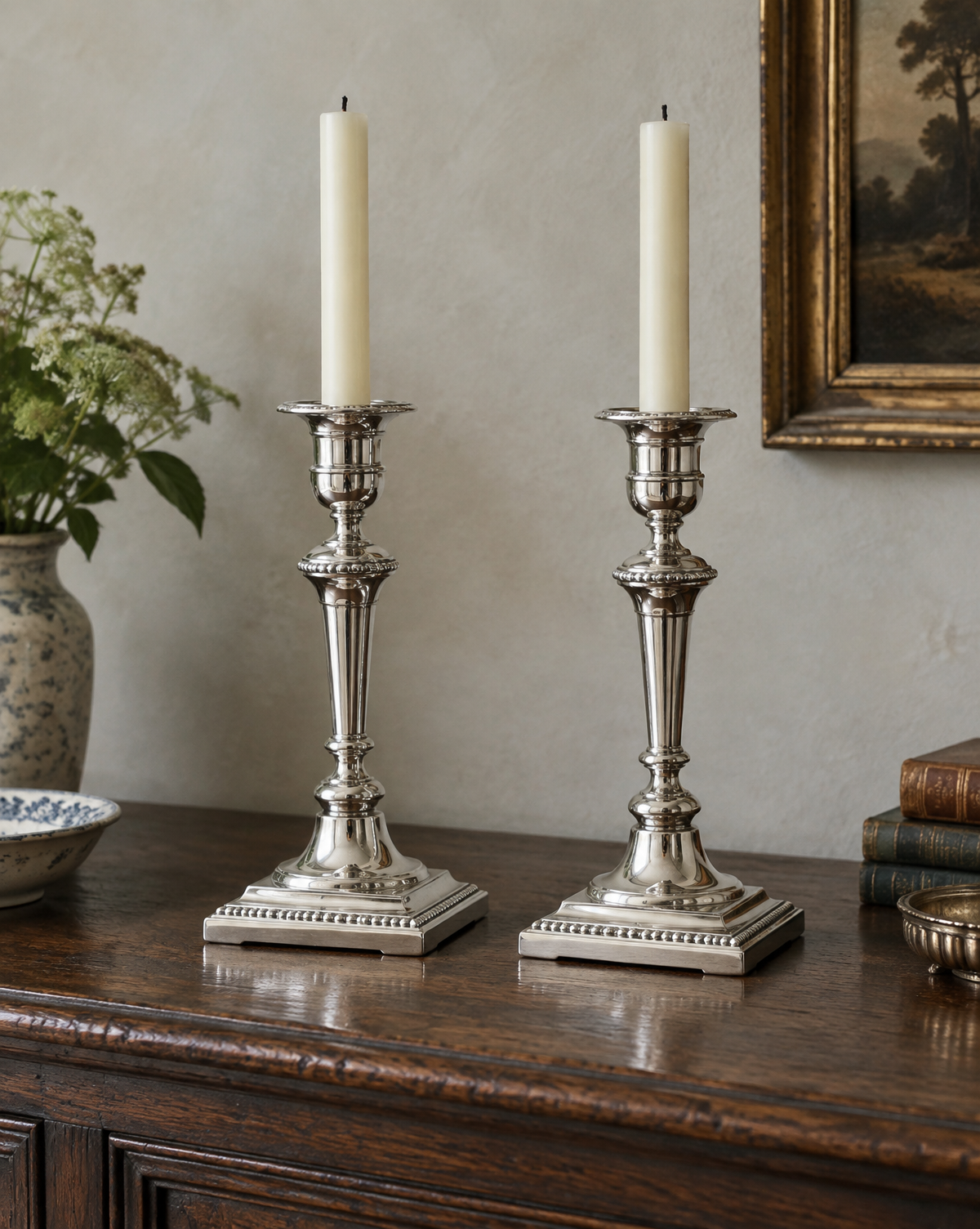 George III Sheffield plate candlesticks, pair