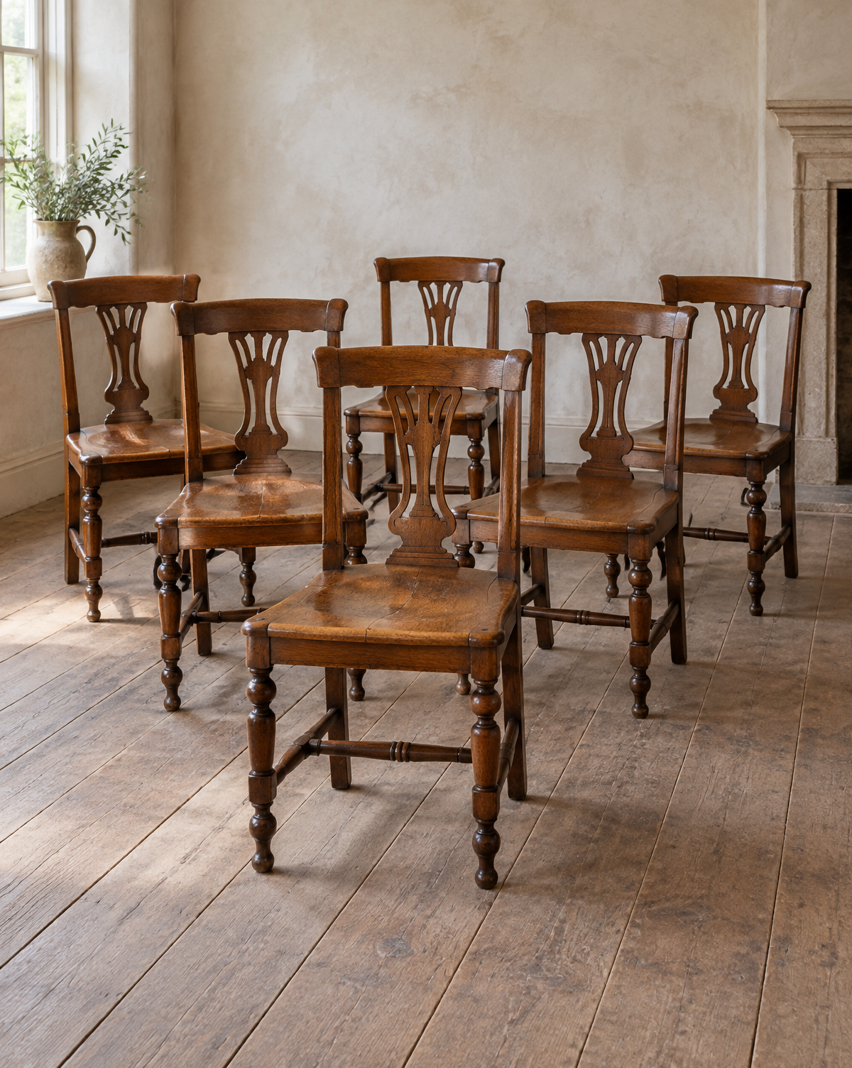Set of six Victorian oak dining chairs